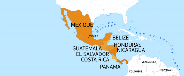 Carte d'amérique centrale et Mexique