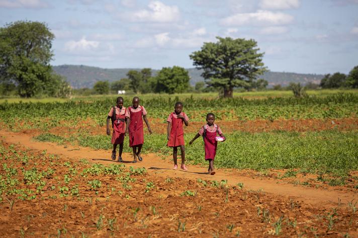 4 girls walking through the fields