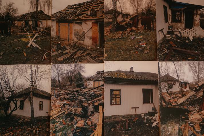 A collection of photos of the house after a month of fierce fighting.