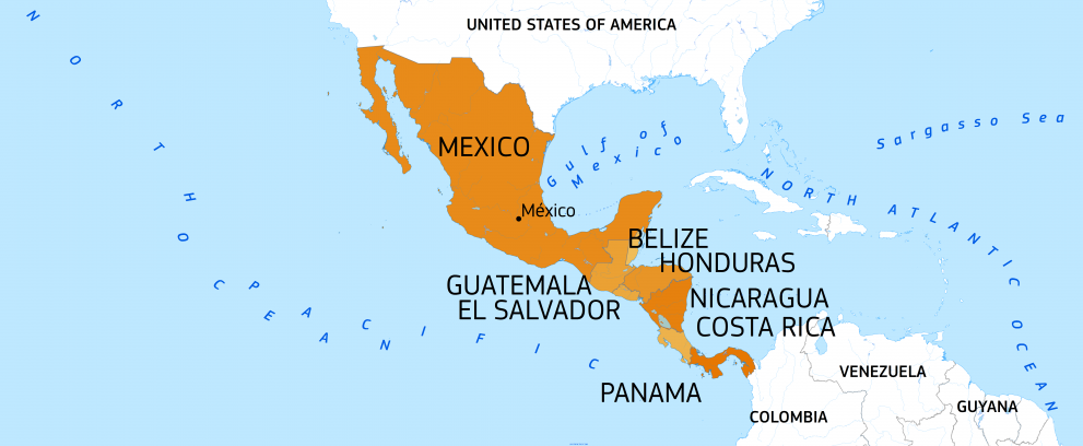 Map Central America and Mexico