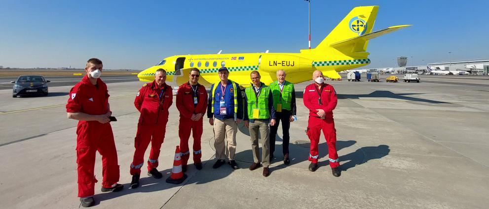 rescEU medical evacuation team standing in front of the new plane