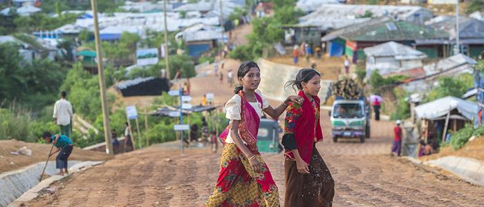 2 girls on a road in Cox's Bazar camp