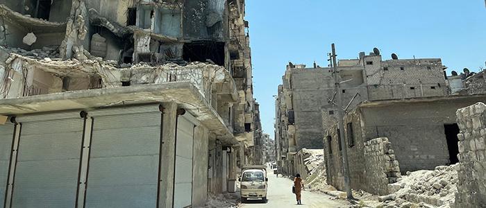 View of demolished buildings in a street