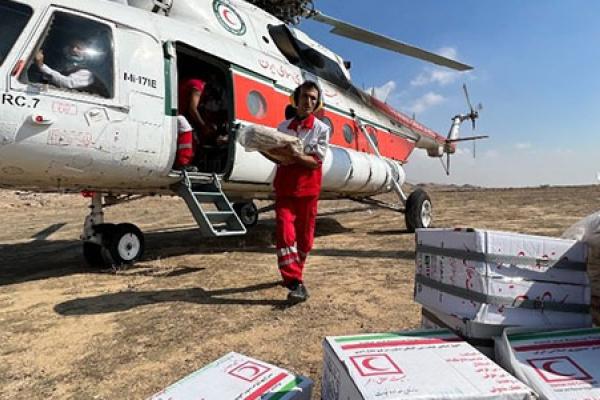 Boxes of humanitarian aid for those affected by the Iran floods 