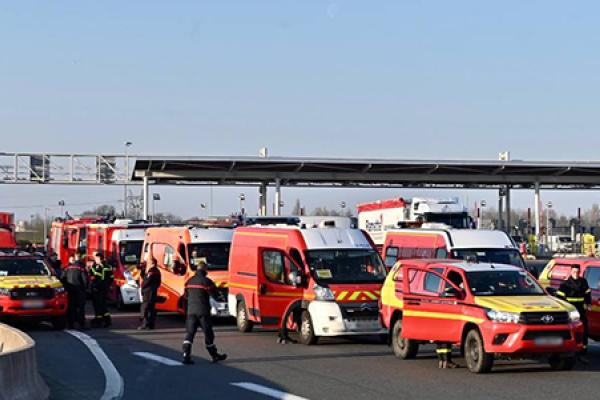 Convoy of ambulances on a road