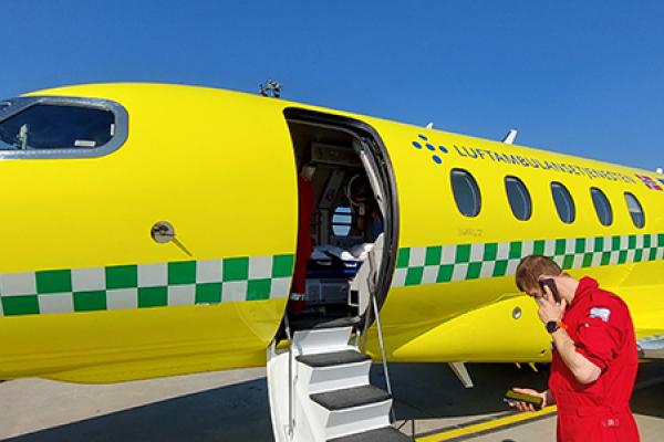Medical evacuation plane with open door