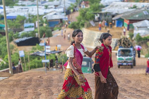 2 girls on a road in Cox's Bazar camp