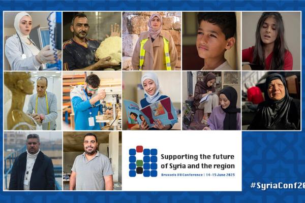 Visual portraying some Syrian people to illustrate the Brussels 7 conference organised by the European Union