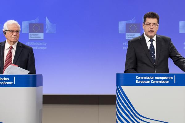 Josep Borrell Fontelles, Vice-President of the European Commission, on the left, and Janez Lenarčič, European Commissioner for Crisis management